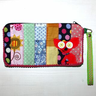 Pencil case made of cotton - Dog small - Patchwork Pattern 01 - Pocket