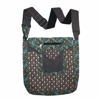 Shopping bag - Pattern of Flowers brown-blue-turquoise 02 - Sling bag