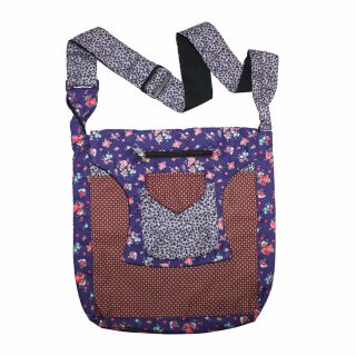 Bolso de hombro hecho de tela - estampado de flores púrpura-gris-marrón-rojo 01 - hecho de tela
