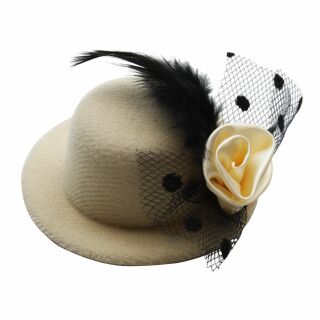 hair clip hat & feather - hair accessories - medium - beige