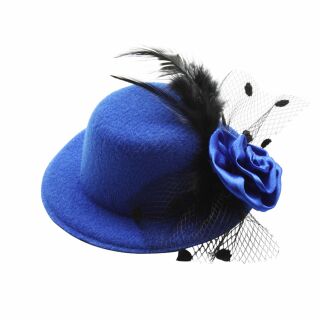 hair clip hat & feather - hair accessories - medium - blue