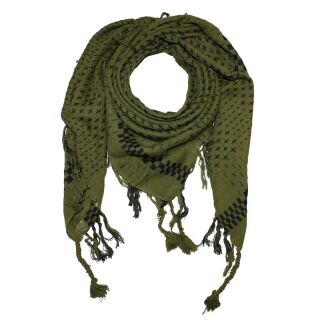 Kufiya style scarf - cross pattern - olive-green - black - Shemagh - Arafat scarf