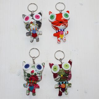 Doll with button-eyes - Pussy Cat - Set of 4 - 01 - Keychain