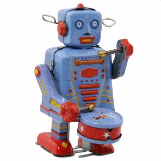 Roboter - Robot mit Trommel - blauer Blechroboter