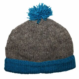Gorra tejida de lana con borla - gris canoso - azul claro - Gorro de punta