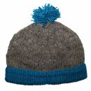 Woolen hat with bobble - flecked grey - light blue - Knit...