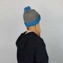 Berretto di lana con pompon - cappello caldo fatto a maglia - cappello con pon pon - grigio screziato - azzurro