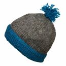 Woolen hat with bobble - flecked grey - light blue - Knit cap with pop pom