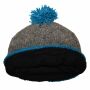 Woolen hat with bobble - flecked grey - light blue - Knit cap with pop pom