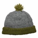 Woolen hat with bobble - flecked grey - olive green -...