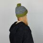 Woolen hat with bobble - flecked grey - olive green - Knit cap with pop pom