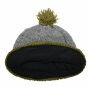 Woolen hat with bobble - flecked grey - olive green - Knit cap with pop pom