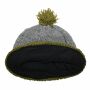 Wollmütze mit Bommel - grau-meliert - grün-oliv - warme Strickmütze - Bommelmütze