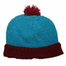 Woolen hat with bobble - light blue - red - Knit cap with...