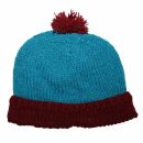 Gorra tejida de lana con borla - azul claro - rojo - Gorro de punta