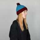 Gorra tejida de lana con borla - azul claro - rojo - Gorro de punta