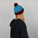 Woolen hat with bobble - light blue - red - Knit cap with pop pom