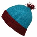 Woolen hat with bobble - light blue - red - Knit cap with pop pom