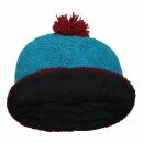 Wollmütze mit Bommel - hellblau - rot - warme Strickmütze - Bommelmütze