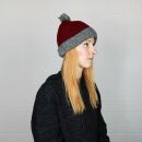 Woolen hat with bobble - red - flecked grey - Knit cap with pop pom
