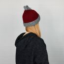 Woolen hat with bobble - red - flecked grey - Knit cap with pop pom
