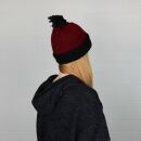 Woolen hat with bobble - red - black - Knit cap with pop pom