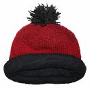 Woolen hat with bobble - red - black - Knit cap with pop pom