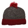 Woolen hat with bobble - flecked grey - red - Knit cap with pop pom