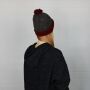 Woolen hat with bobble - flecked grey - red - Knit cap with pop pom