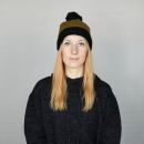 Woolen hat with bobble - green - black - Knit cap with pop pom