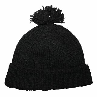 Woolen hat with bobble - black - Knit cap with pop pom