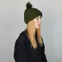 Woolen hat with bobble - dark green - Knit cap with pop pom