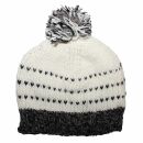 Woolen hat with bobble and stripes pattern - white - black flecked - Knit cap with pop pom