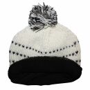 Gorra tejida de lana con borla y dibujo a rayas - blanco - negro canoso - Gorro de punta