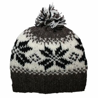 Gorra tejida de lana con borla y dibujo de Escandinavia - blanco - negro - gris - Gorro de punta