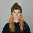 Woolen hat with bobble - olive green - Knit cap with pop pom
