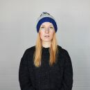 Woolen hat with bobble and stripes pattern - white - blue - Knit cap with pop pom