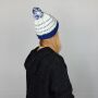 Gorra tejida de lana con borla y dibujo a rayas - blanco - azul - Gorro de punta