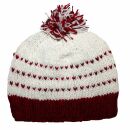 Woolen hat with bobble and stripes pattern - white - red - Knit cap with pop pom