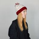 Woolen hat with bobble and stripes pattern - white - red - Knit cap with pop pom
