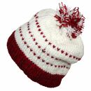 Gorra tejida de lana con borla y dibujo a rayas - blanco - rojo - Gorro de punta