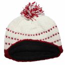 Woolen hat with bobble and stripes pattern - white - red - Knit cap with pop pom