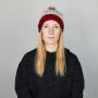 Woolen hat with bobble and stripes pattern - white - red - Knit cap with pop pom