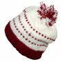 Woolen hat with bobble and stripes pattern - white - red - Knit cap with pop pom