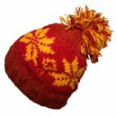Gorra tejida de lana con borla y dibujo de Escandinavia - naranja - rojo - amarillo - Gorro de punta