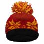 Woolen hat with bobble and Scandinavian style pattern - orange - red - yellow - Knit cap with pop pom
