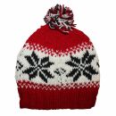 Gorra tejida de lana con borla y dibujo de Escandinavia - blanco - negro - rojo - Gorro de punta