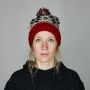 Woolen hat with bobble and Scandinavian style pattern - white - black - red - Knit cap with pop pom