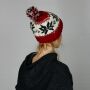 Woolen hat with bobble and Scandinavian style pattern - white - black - red - Knit cap with pop pom