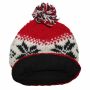Woolen hat with bobble and Scandinavian style pattern - white - black - red - Knit cap with pop pom